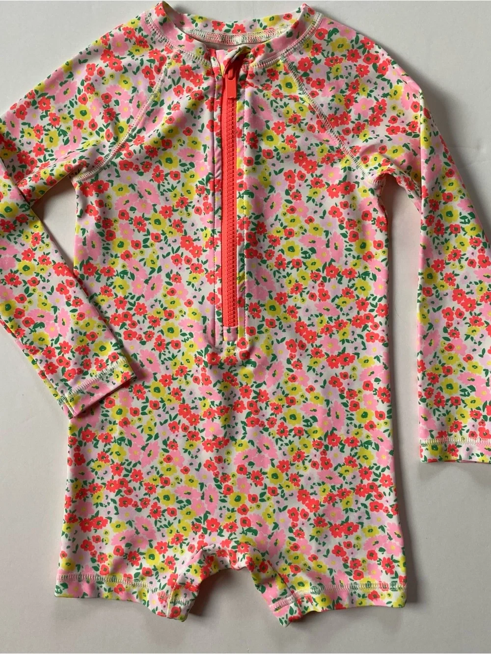 Rashguard Swimsuit 3T Old Navy One Piece Floral Long Sleeve Girls EUC Orange EUC